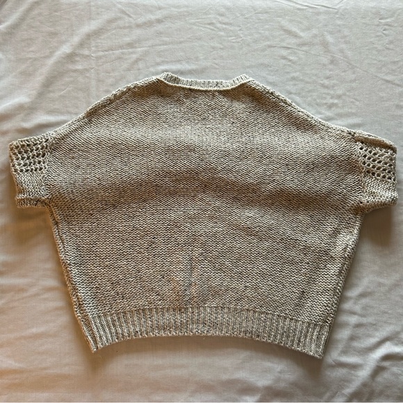 Decree Tan & Cream Shimmer Cropped Long Sleeve Open Knit Pullover Sweater Size M - Picture 2 of 6